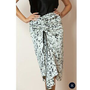 🆕 Jessie Liu Midi Skirt with Ruching | Black & White Pattern | XS/S | NWT | Bou